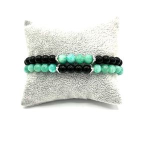 HAND CRAFTED Aqua and Black Coordinated Bracelet Set